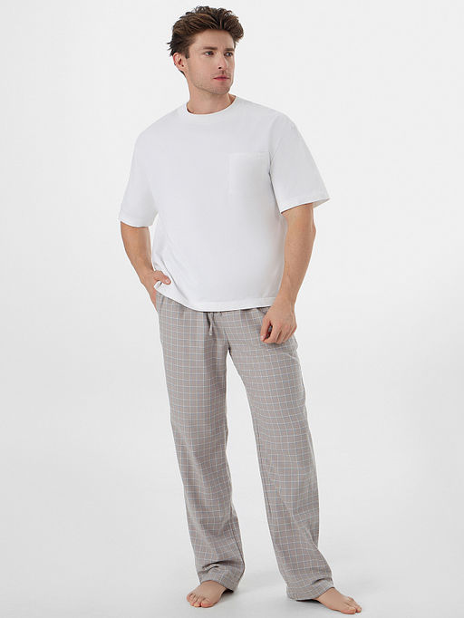 Брюки домашние мужские бежевые в клетку - Mark formelle фото 4