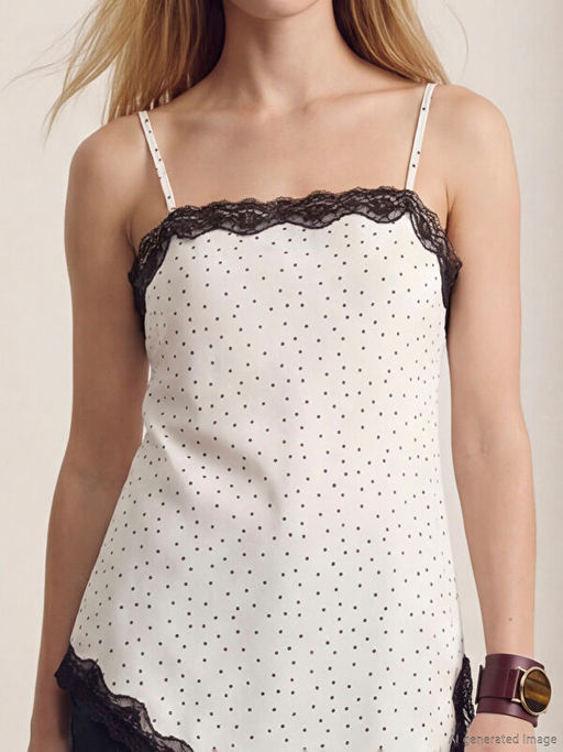 Kare Yaka Dantel Detayl? Puantiyeli Bluz