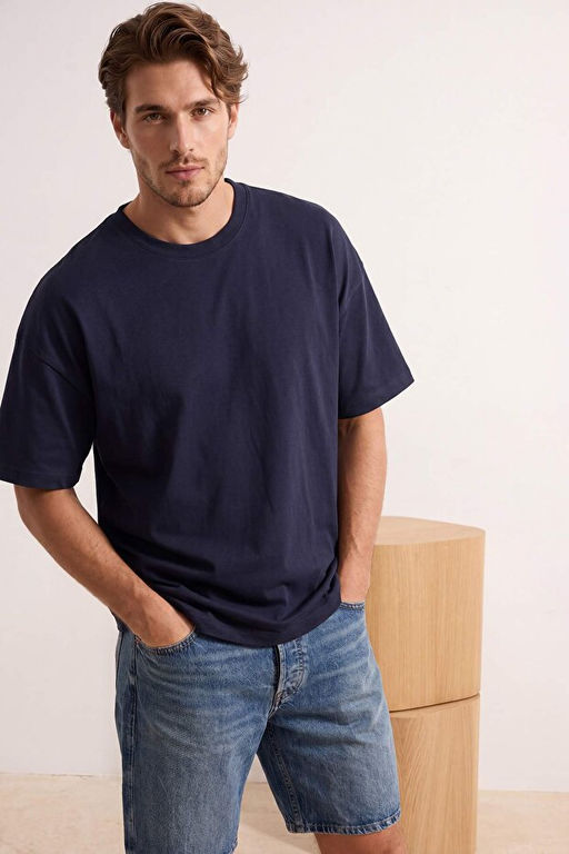 Lacivert Oversize/Geni_ Kal_p D_k_ml_ _rme T-Shirt TMNSS26TS00076 - Trendyolmilla фото 2