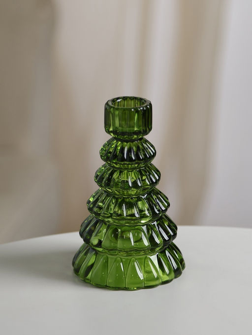 Стеклянный подсвечник на 1 свечу Ёлочка, зелёный, d=2 см, 8.5?8.5?13.5 см