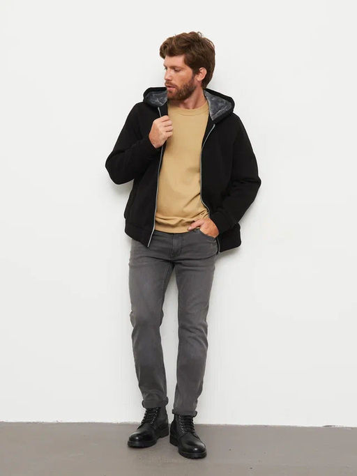 Акция -10%!!! М-34 Куртка-толстовка мужская на меховой подкладке (черный)