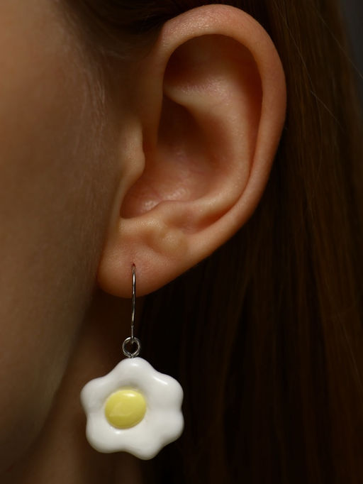 Серьги пластик «Вкусности» глазунья, цвет бело-жёлтый