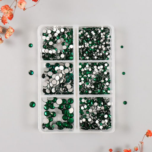 Декор для творчества стекло «Стразы. Тёмно-зелёный», d=2-4.8 мм, набор 1188 шт., 6×8×1.5 см