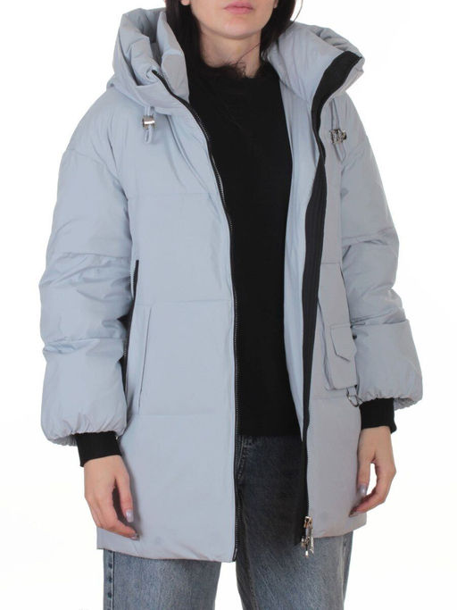 8362 GRAY/LT. BLUE Куртка зимняя женская оверсайз (200 гр. холлофайбер)