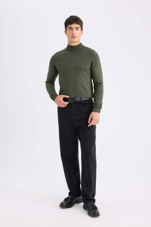 Slim Fit Dar Kesim Yar?m Bal?kc? Yaka Basic Duz Triko Kazak - Defacto фото 4
