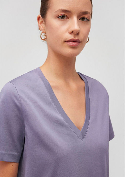 Pamuklu Merserize V Yaka Mavi Basic Tisort  фото 5