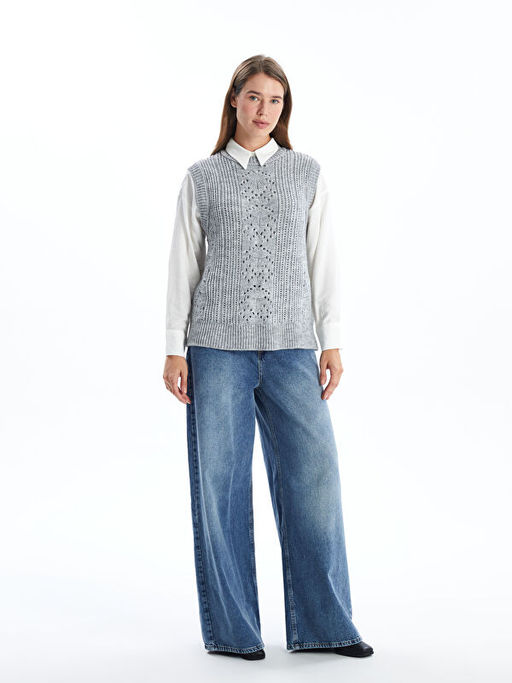 Bisiklet Yaka Ajurlu Kad?n Triko S?veter