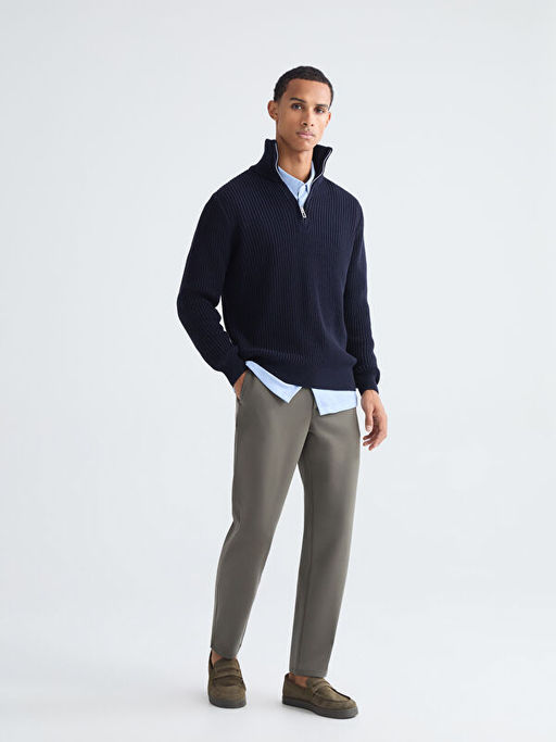 Fermuarl? Dik Yaka Erkek Triko Kazak