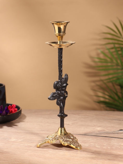 Подсвечник на 1 свечу Купидон, латунь, чёрный с золотом, 8.5?8.5?23.5 см