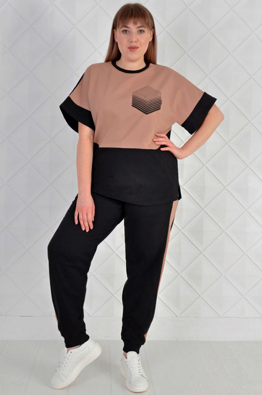 Арт. 2354 Костюм с брюками женский 52-60 (5 шт) Цвет:верх- черно-кэмел, низ- черно-кэмел - Калинка фото 30