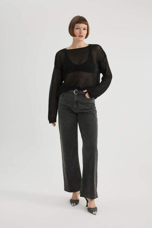 Свитер из блестящей ткани с вырезом лодочкой - Defacto фото 2