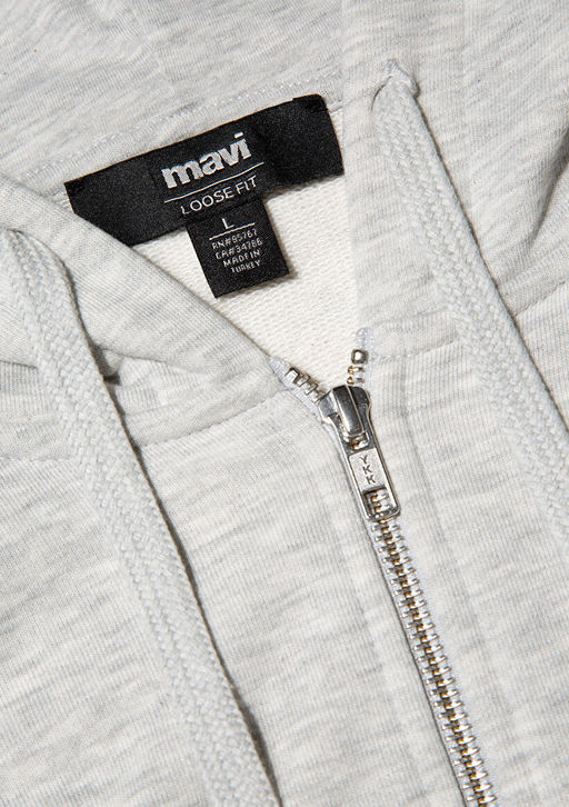 S?rt Bask?l? Kapusonlu Gri Sweatshirt - Mavi фото 6