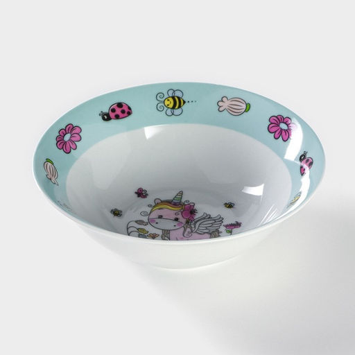 Детская тарелка глубокая Доляна Единорожка, 400 мл, d=15 см, керамика, белая  фото 3