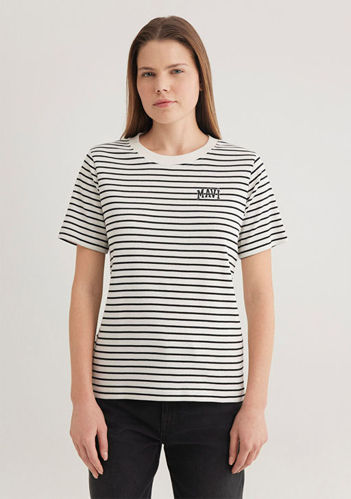 Mavi Logo Bask?l? Siyah Cizgili Tisort  фото 4