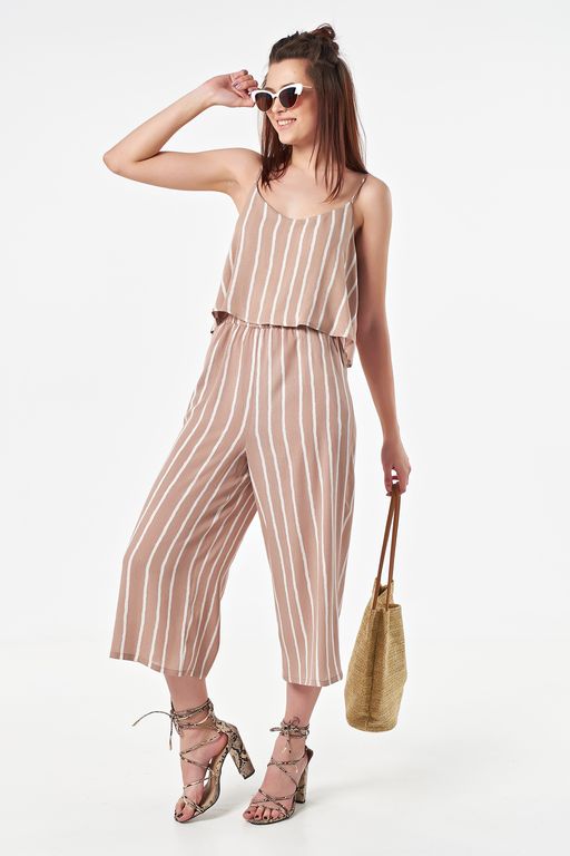 Комбинезон летний брючный в полоску на песочном