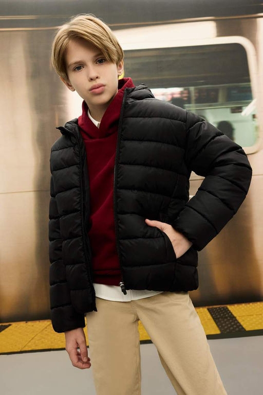 Водоотталкивающая куртка-пуховик с капюшоном для мальчиков - Defacto фото 3