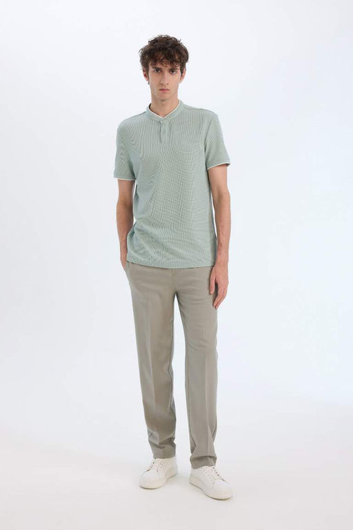 Slim Fit Dar Kesim Dik Yaka K?sa Kollu Waffle Polo Tisort - Defacto фото 3