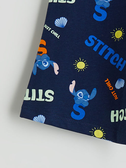 Beli Lastikli Stitch Bask?l? Erkek ?ocuk Pijama ?ort