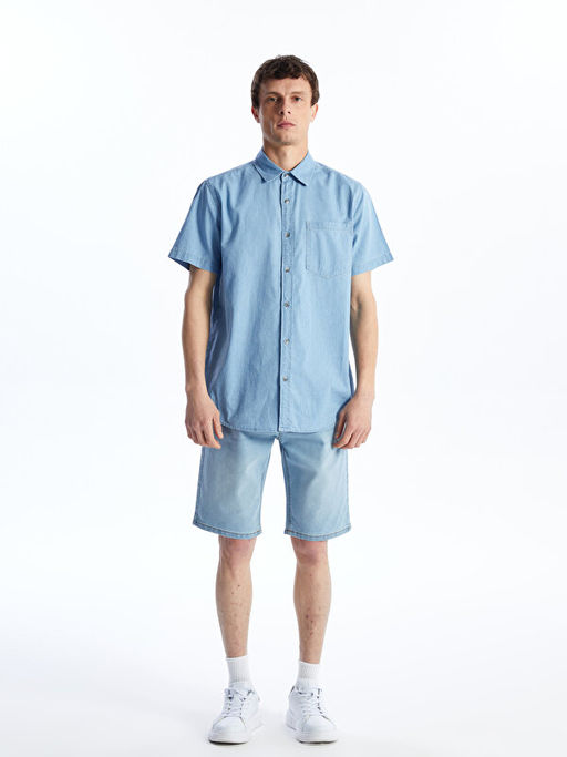 Regular Fit K?sa Kollu Erkek Jean G?mlek