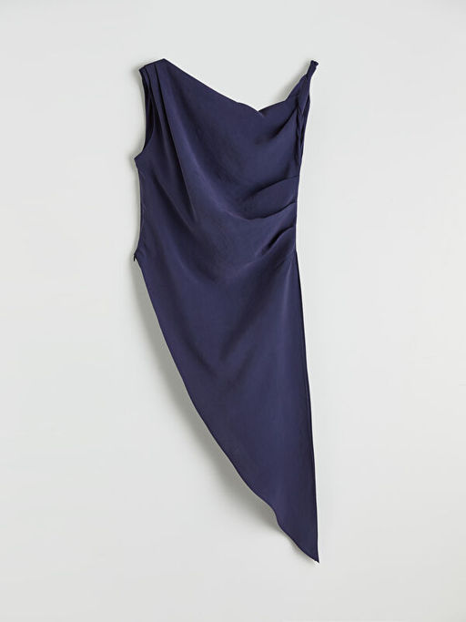 D?k?ml? Yaka Modal Kar???ml? Asimetrik Kesim Bluz