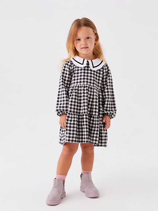 Bebe Yaka Ekose K?z Bebek Elbise