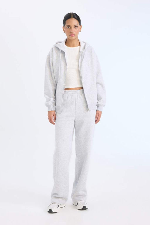 Relax Fit Kapusonlu Cepli Basic Duz Fermuarl? Sweatshirt - Defacto фото 3