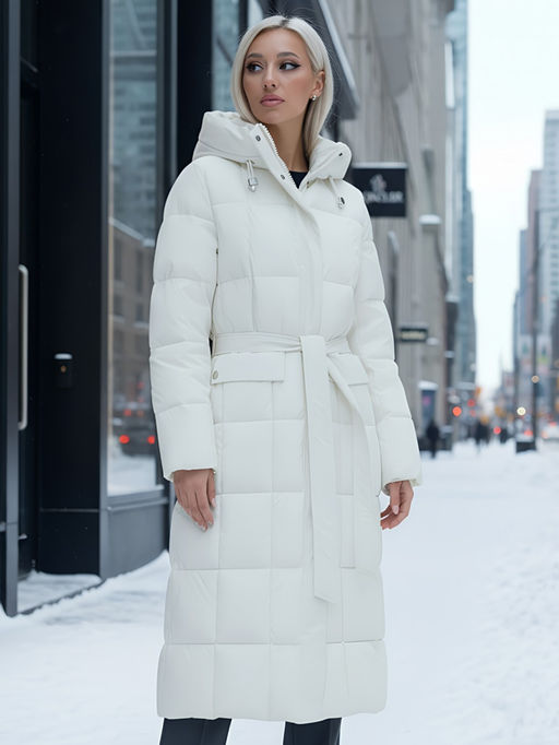 Пальто утепленное стеганное зимнее с капюшоном женское бежевого цвета 9609B - Mtforce фото 20