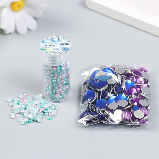 Декор Полубусины и стразы. Градиент бело-голубой d=4 мм 10г 200 шт 5х2,5 см МИКС - Арт узор фото 2