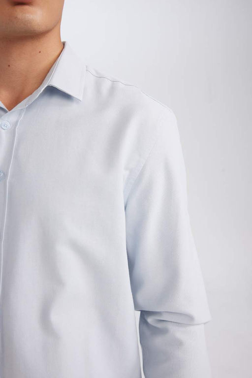 Текстурированная рубашка с длинными рукавами и воротником-поло в современном стиле Снова в школу - Defacto фото 4