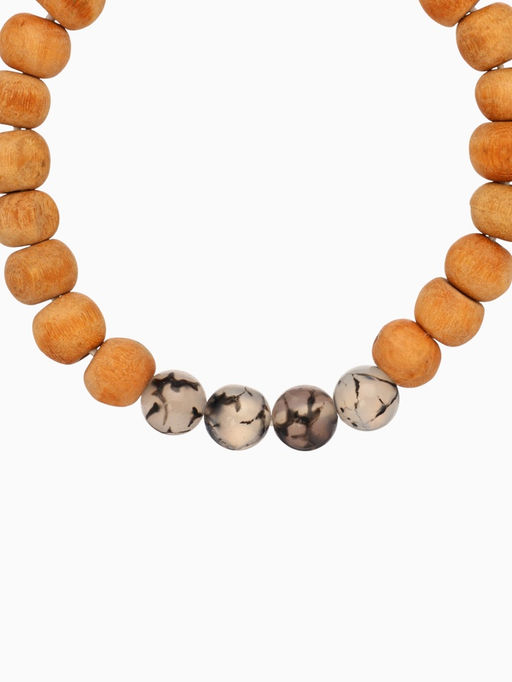 Браслет из сандалового дерева с агатом, длина 18 см, чёрный