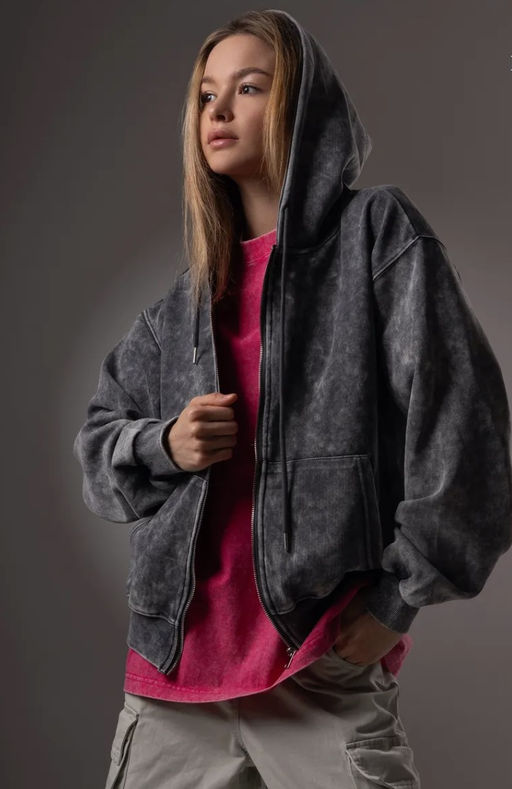 K12742 Толстовка на молнии с капюшоном OVER SIZE ГРАФИТ - Brand фото 3