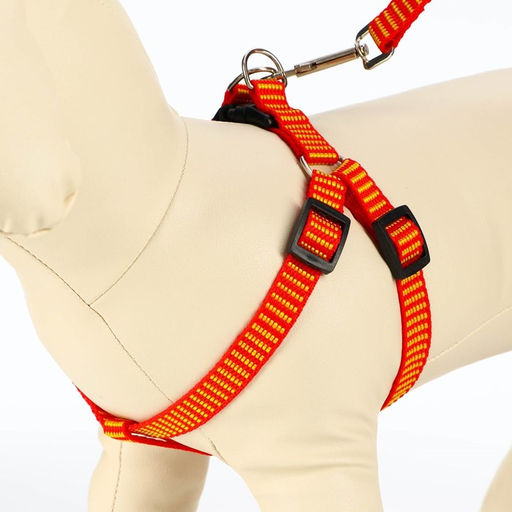 Комплект амуниции рельефный, поводок 120 х 1,5 см, ОГ 36-49 см, красно-жёлтый - Пижон фото 3