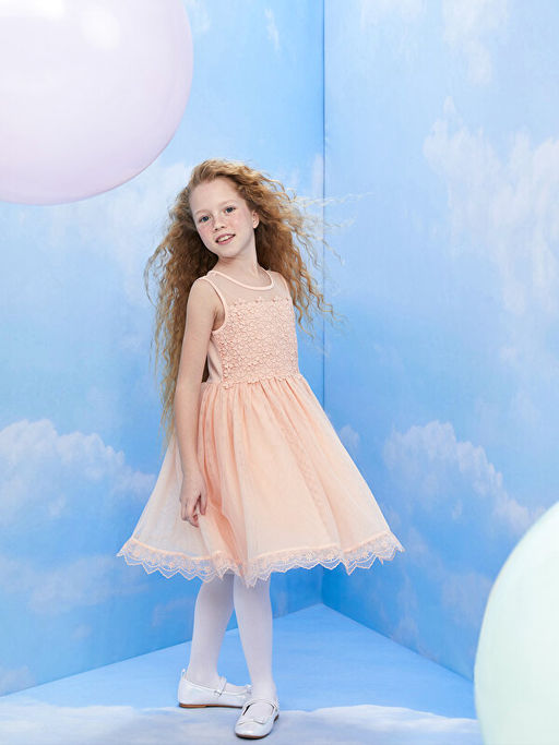 Bisiklet Yaka Dantel Detayl? K?z ?ocuk Elbise