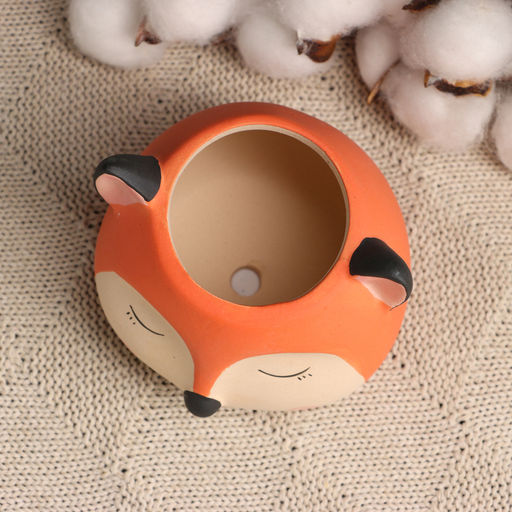 Фигурное кашпо для цветов «Добрый лис», 9×9×7 см, керамика, оранжевое, бежевое