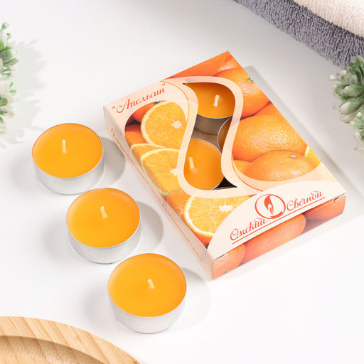 Цена за 2 шт. Набор свечей ароматических чайных «Апельсин», 3.8×1.6 см, 3.5 ч, 12 г, 6 шт.