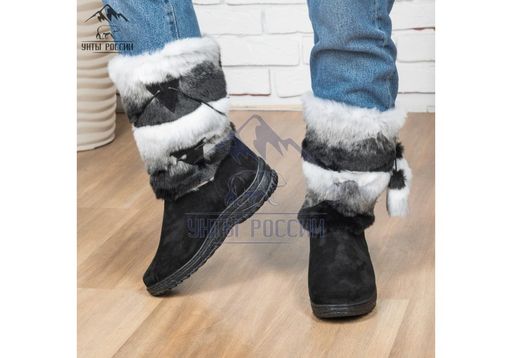 Сапоги унты Шиншилла,натуральная замша, натуральная овчина, литая подошва