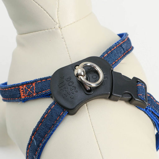 Шлейка многоразмерная регулируемая быстросъемная, ОГ+ОШ 40-70 см, до 15 кг, джинс-синяя - Пижон фото 3