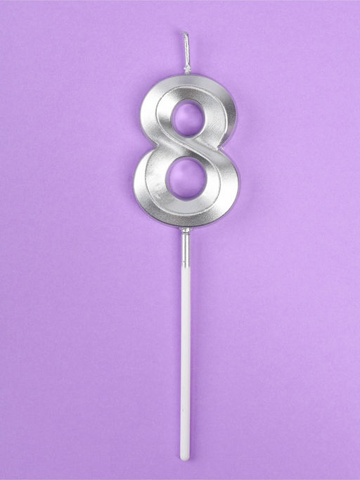 Цена за 2 шт. Свеча в торт на шпажке «Грань», цифра 8, серебро, 5 см