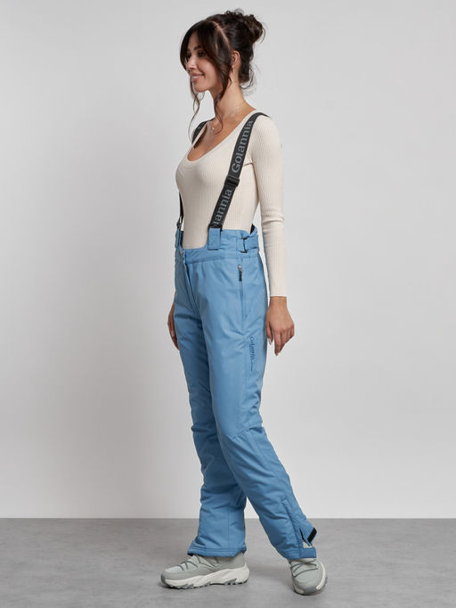 Полукомбинезон утепленный женский зимний горнолыжный голубого цвета 7601Gl - Colannia фото 18