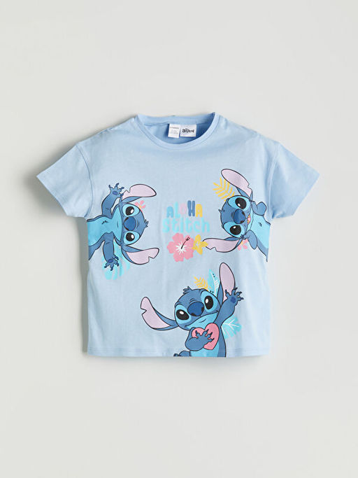 Bisiklet Yaka Stitch Bask?l? K?z ?ocuk Ti??rt