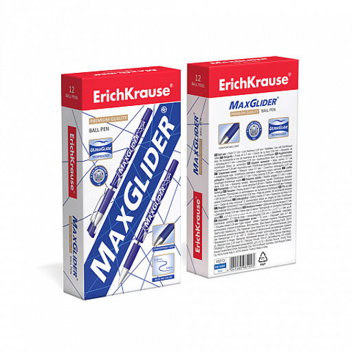 Цена за 12 шт. Ручка шариковая ErichKrause MaxGlider® Stick&Grip 0.7, Ultra Glide Technology, цвет чернил синий (в коробке по 12 шт.)  фото 3