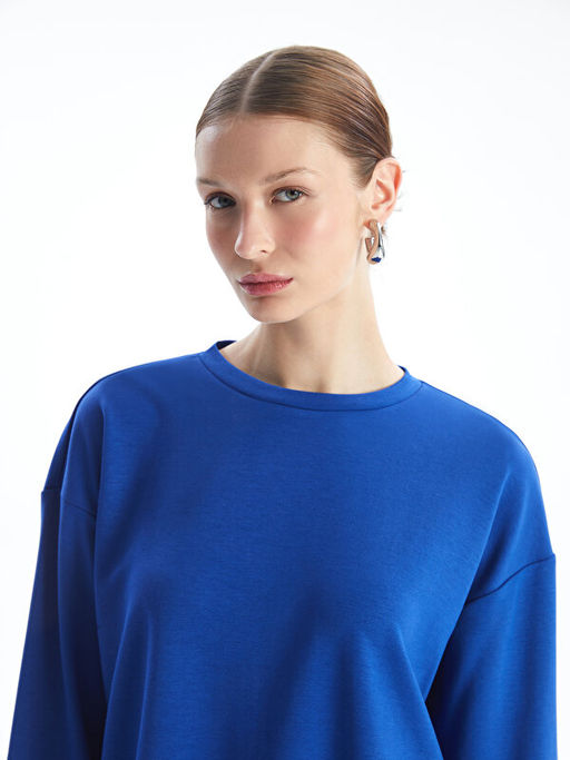 Bisiklet Yaka D?z Oversize Kad?n Sweatshirt Tunik