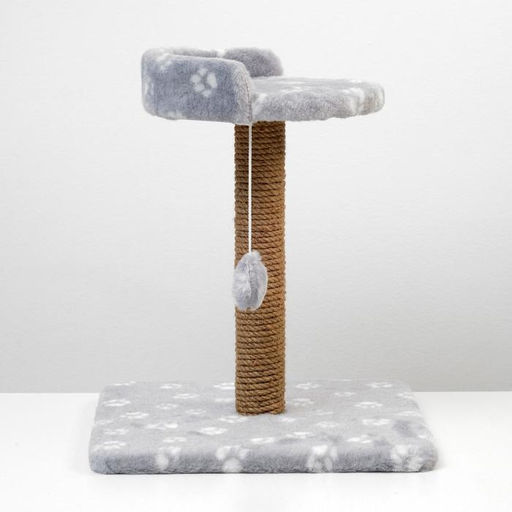 Когтеточка малая Арена с игрушкой, 40 х 40х 50 см, джут, серая с лапками - Пижон фото 2