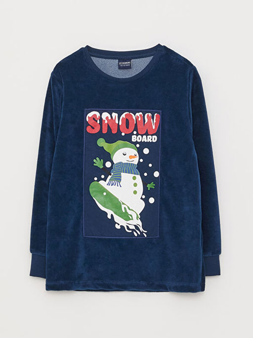 Bisiklet Yaka Nak??l? Uzun Kollu Kadife Erkek ?ocuk Pijama Tak?m? - Waikiki фото 2