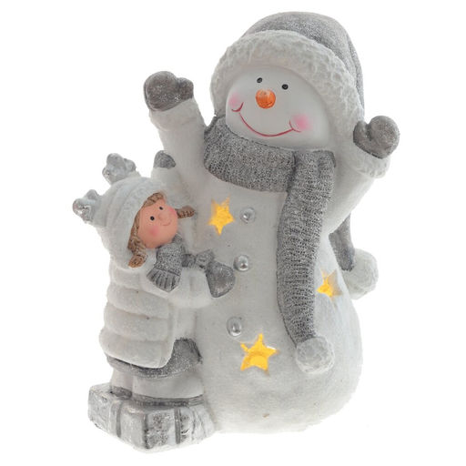 Фигурка декоративная "Снеговик и девочка" (подсветка, 3хААА, н/п), L30 W20 H37 см, 2в.