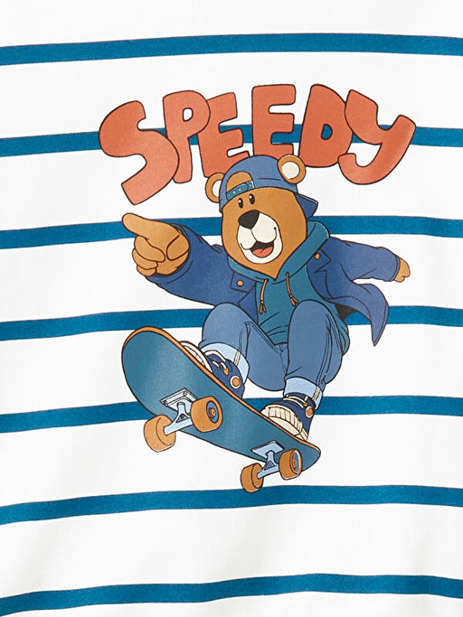 Bisiklet Yaka ?izgili Erkek ?ocuk Sweatshirt ve E?ofman Alt 2li