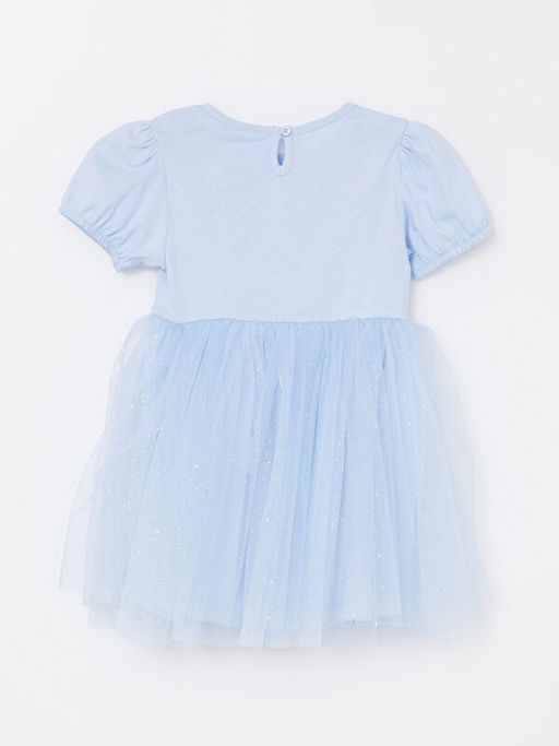 Bisiklet Yaka K?sa Kollu Elsa Bask?l? K?z Bebek Elbise