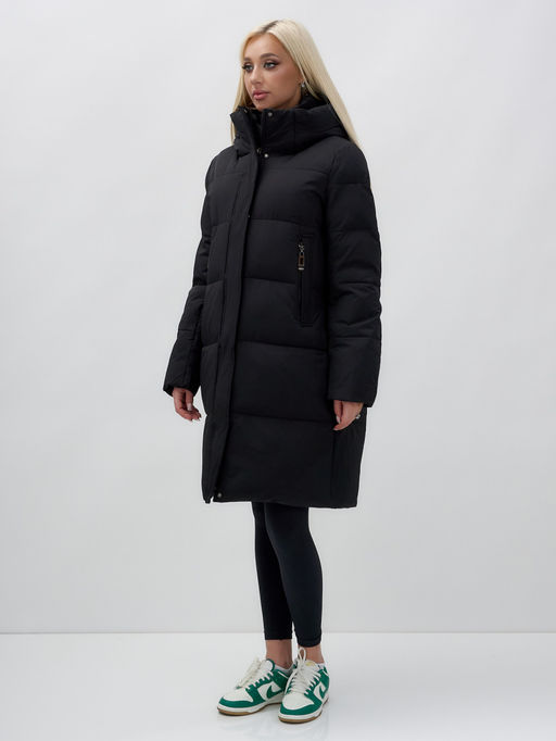 Куртка зимняя женская с капюшоном удлиненная стеганная черного цвета 9629Ch - Mtforce фото 3