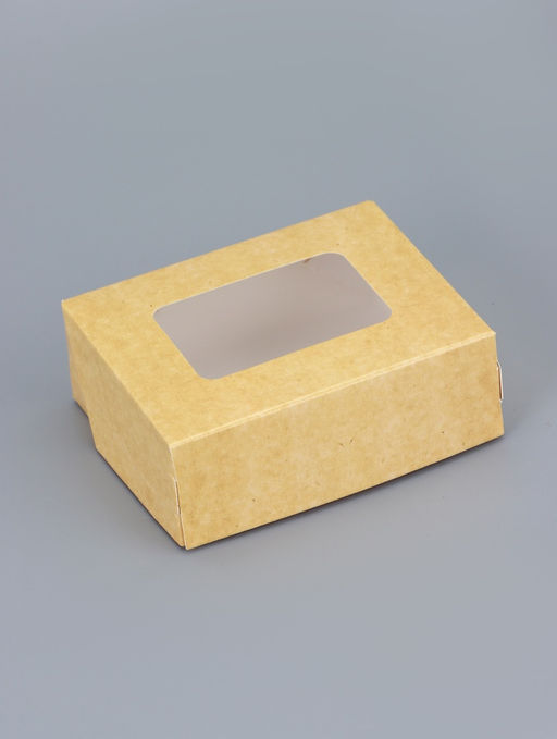 Цена за 20 шт. Контейнер на вынос, с окном, крафт, 10×8×3.5 см