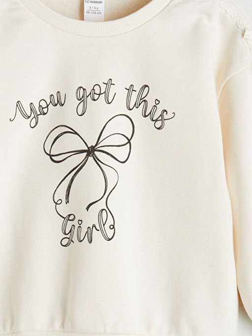 Bisiklet Yaka Bask?l? K?z ?ocuk Sweatshirt